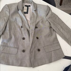 Ann Taylor 3/4 Sleeve Lined Gray Double-Breasted Blazer Size 6 NWT
